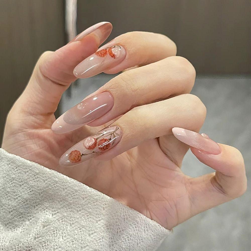 24/30PCS Ink Painting Fake Nail Spice Glitter Nail Tips Fashion Press on Nails for Women Girl