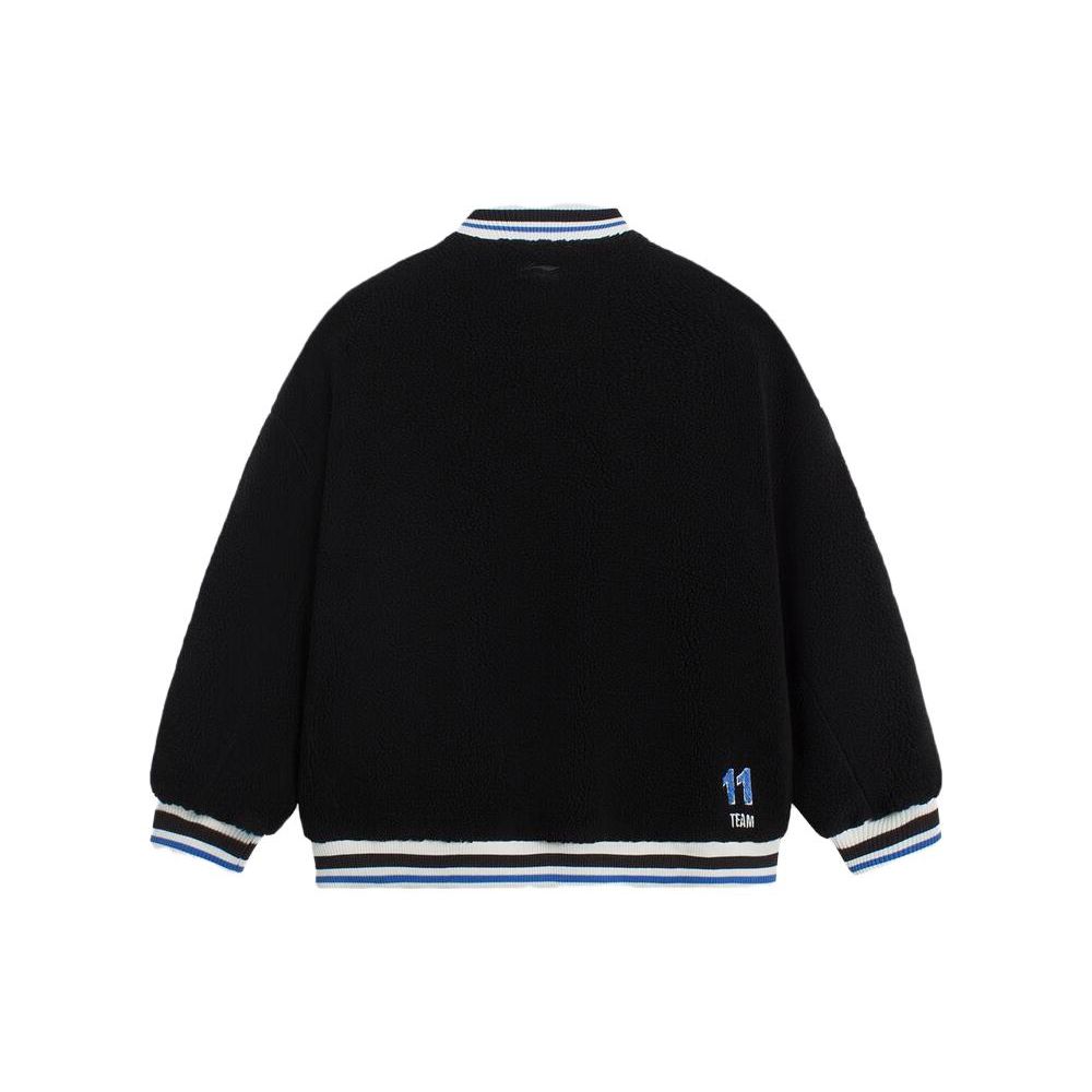 Lining Contrast Trim Stripe Letter Logo Fleece-Lined Jacket Unisex Jacket Black AFDSD31-3