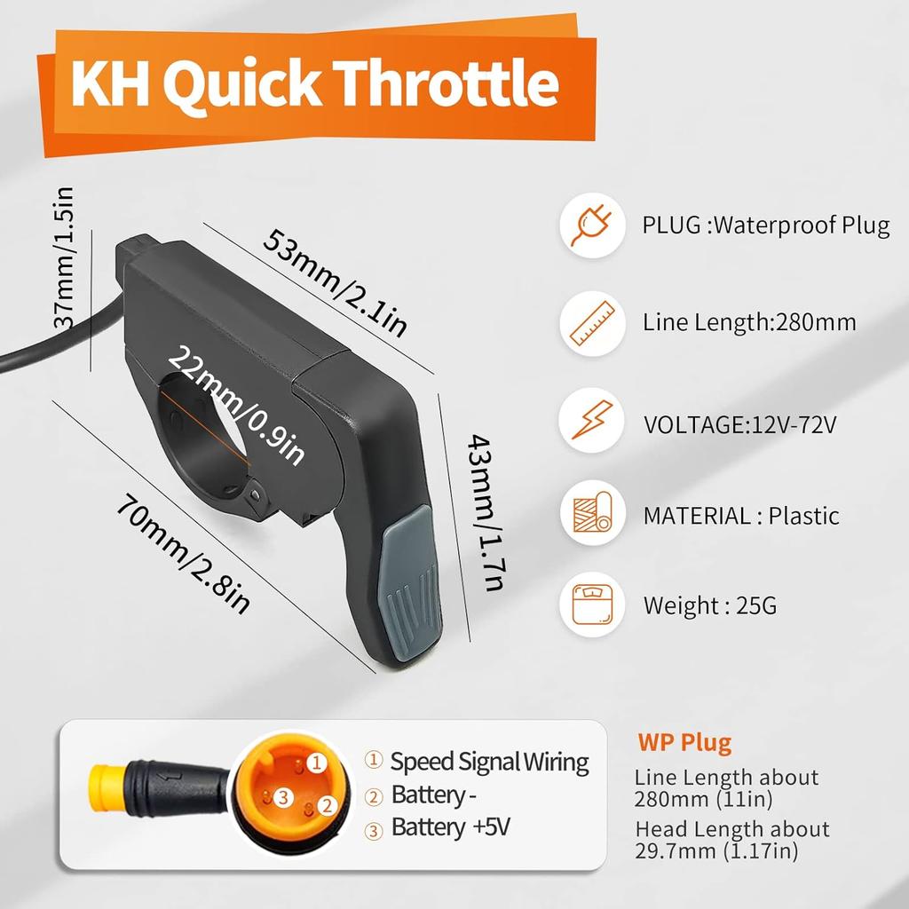 Ebike Quick Installation Thumb Throttle Compatible Left/Right Hand 36V/48V 60V/72V Electric Scooter Motor Throttle for Electric Bike Accessories