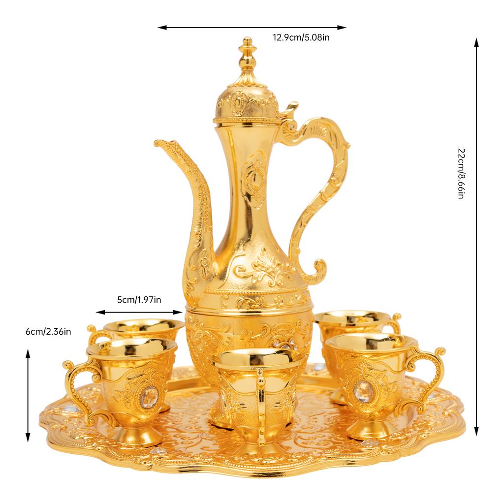 Turkish Tea Set Vintage Turkish Coffee Set with Pot and 6 Cups for Home Decor Birthday Christmas Housewarming Wedding