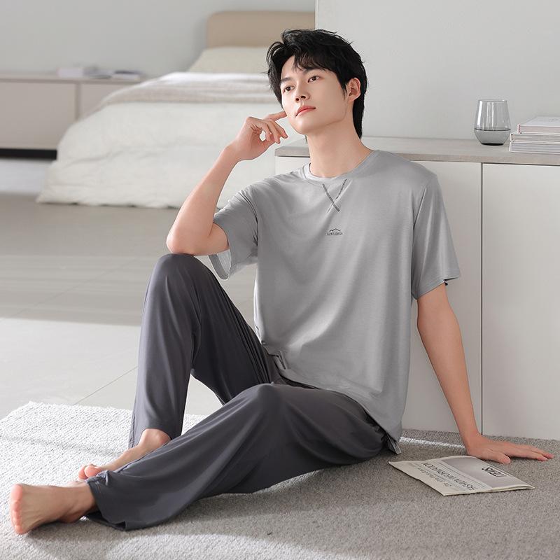 Pajamas Men's Summer Modal Men's Short Sleeve Trousers Ice Silk Dad Men's Middle-aged Thin Cotton Loungewear Suit