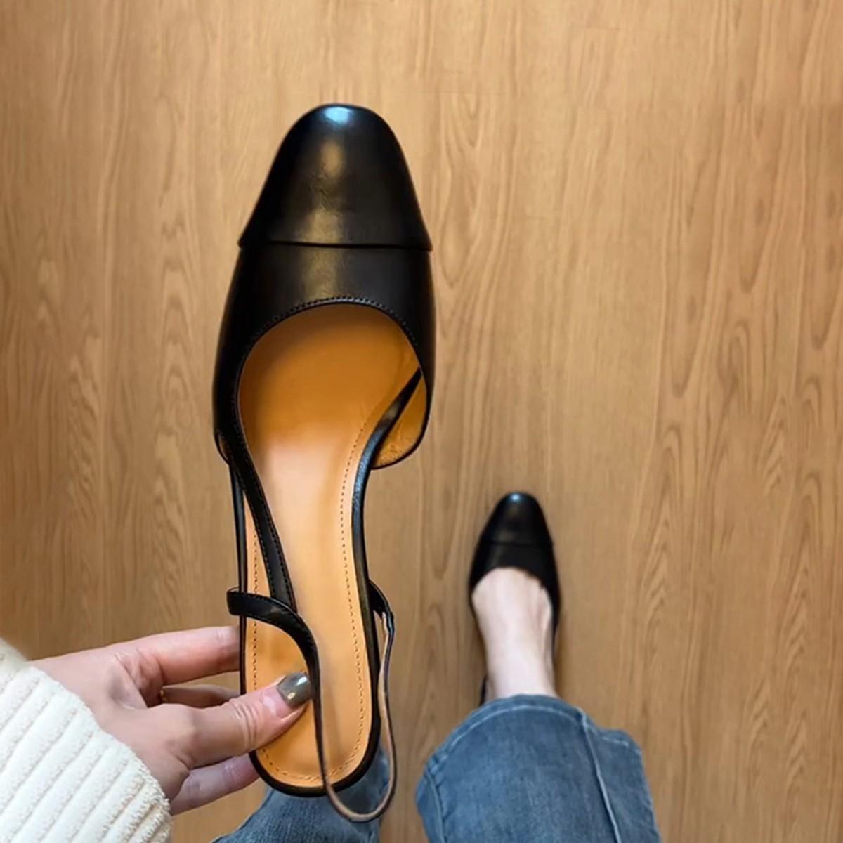 

Ретро литературный и художественный стиль сандалии на высоком каблуке с одним ремешком женские с круглым носком задним ремешком туфли-мешок 39 чёрный