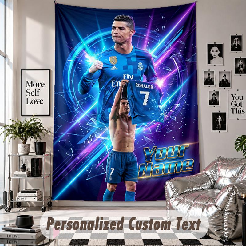 Wall Hanging Tapestry With Custom Name & Text, Cristiano Ronaldo Decorative Tapestry For Bedroom