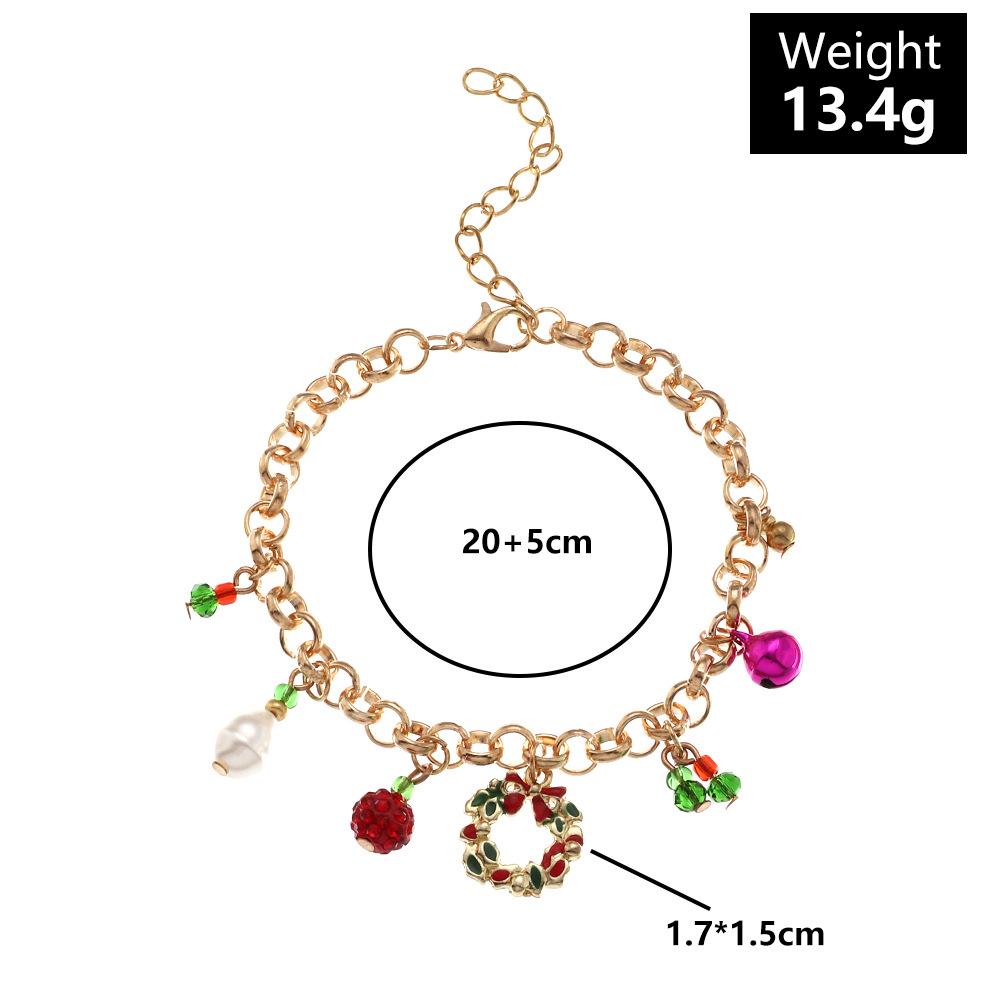 2025 New Fashion Women Lovely Christmas Elk Wreath Bracelet Christmas Party Bell Charms Pendant Metal Bangles Bracelet Jewelry