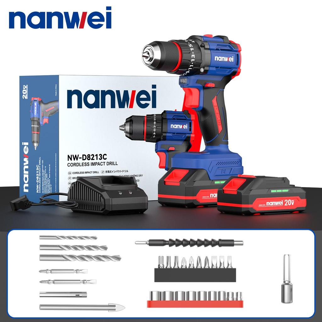 NANWEI 50 Nm 20V Electric Screwdriver with Impact Function, Brushless Motor