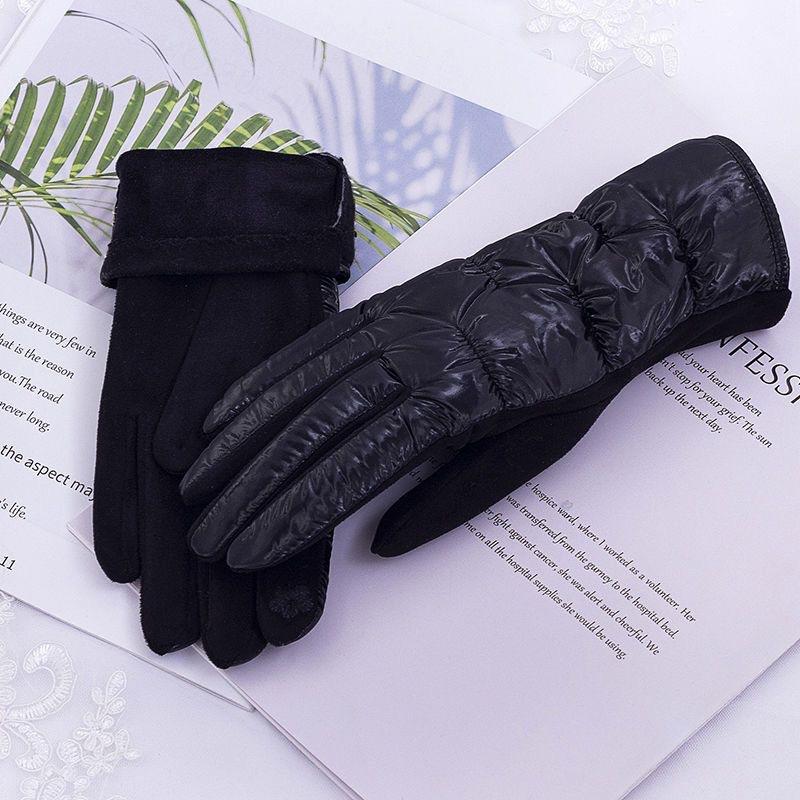 Winter Thickened Ladies Down Cotton Warm Riding Touch Screen Gloves