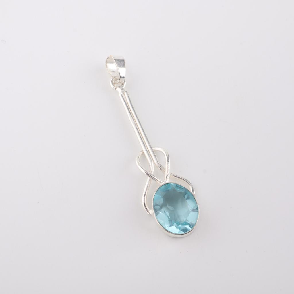 Sky Blue Topaz Gemstone 925 Sterling Silver Jewelry Women's Pendant For Gift PP-60-1