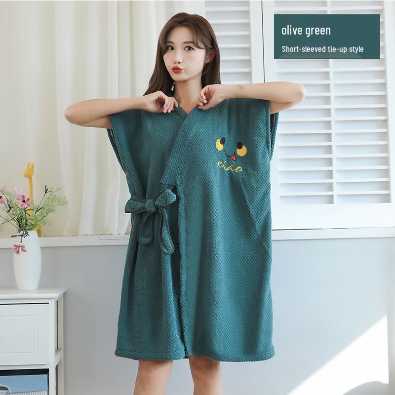 Women's Wearable Bathrobe: Soft, Absorbent, Thick, Long Sleeve, Tie-up; Perfect for Salon or Home.