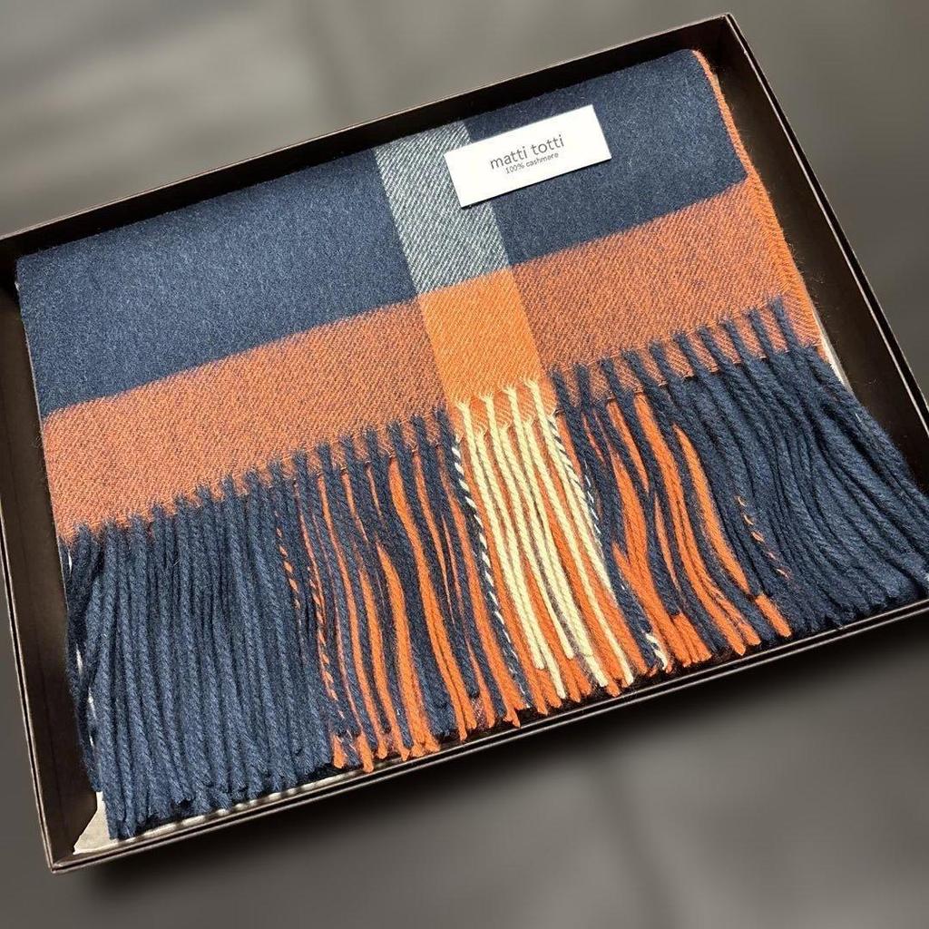 Used matti totti 100% cashmere stole navy x orange check