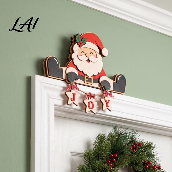 Santa Claus Reindeer Snowman Ornaments Wooden Christmas Tabletop Decor 2D Flat Hanging Shelf Sitters with JOY Ornaments Rustic Wood Crafts
