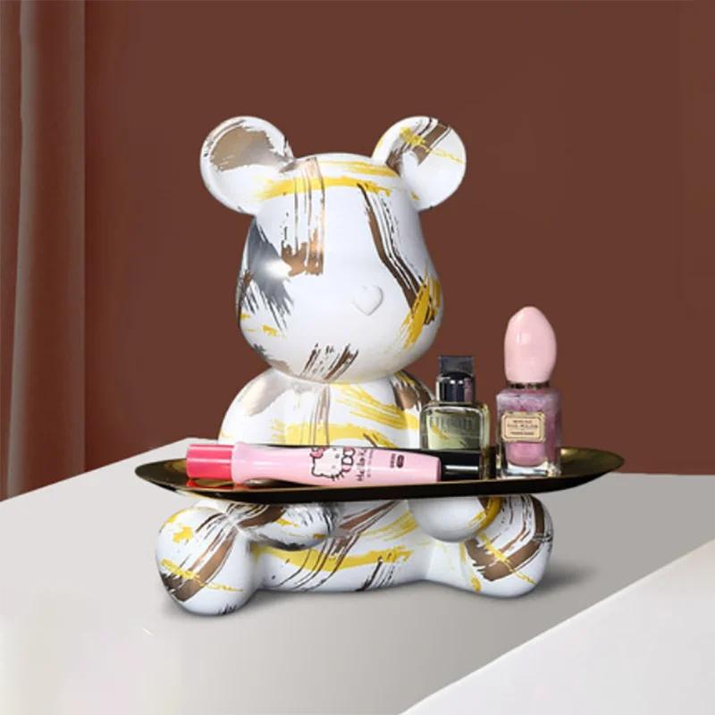 Creative Home Accessories Graffiti Bear Figurine Animal Statue Keys Storage Shelf Modern Room Sculpture Table Decor Statues