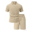 Mens Light Blue Textured Polo Shirt and Casual Shorts Set