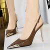 Women 9.5 cm Heels Metal pointed tip Women Pumps Hollow out hook strap High heeled sandals Women Summer Shoes Sexy party shoes