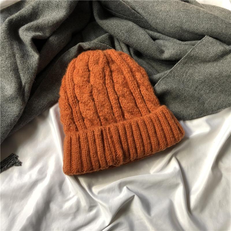 Korean Version Ins Simple Solid Color Twisted Wool Hat Autumn and Winter Warm Hat for Women Knitted Hat Trendy Versatile Men
