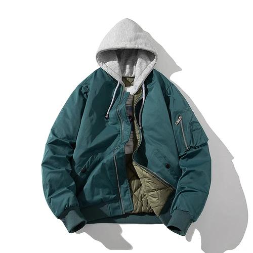 Autumn Winter Men's Jacket Solid Pilot Jacket Women Vintage Hooded Baseball Coat Casual Windbreak Parkas