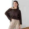 European-American Thin Round Neck Bell Sleeve Knitted See-through T-shirt (Spring/Summer 2025 Collection)