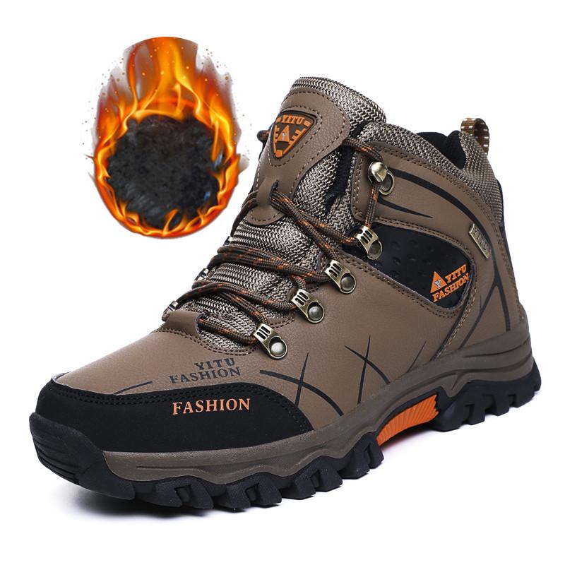 Men's Waterproof Leather Hiking Boots - Insulated, Mid-Top, Cold-Proof for Autumn and Winter
