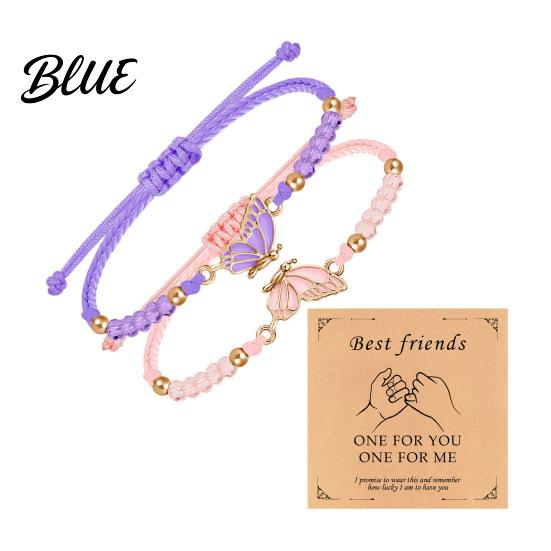 Durable Wax Cord Bracelet 2Pcs/Set Couple Adjustable Rope Butterflies Pendant
