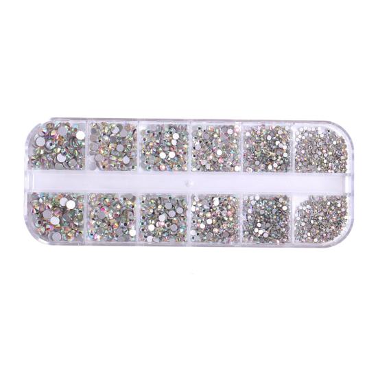 1 Set Round Nail Art Rhinestone Kit 12 Grids Assorted Size Decoration Fake Gems