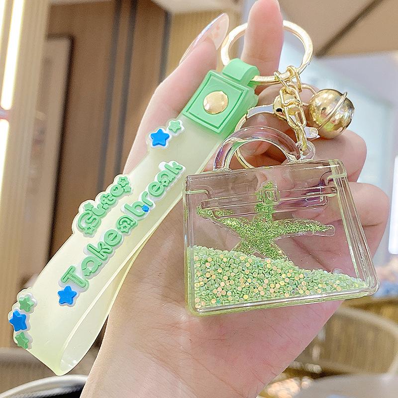 Starfish Quicksand Oil Keychain: Exquisite Pendant for Women's Bags, Students, and Kids - Cute Floating Schoolbag Decoration