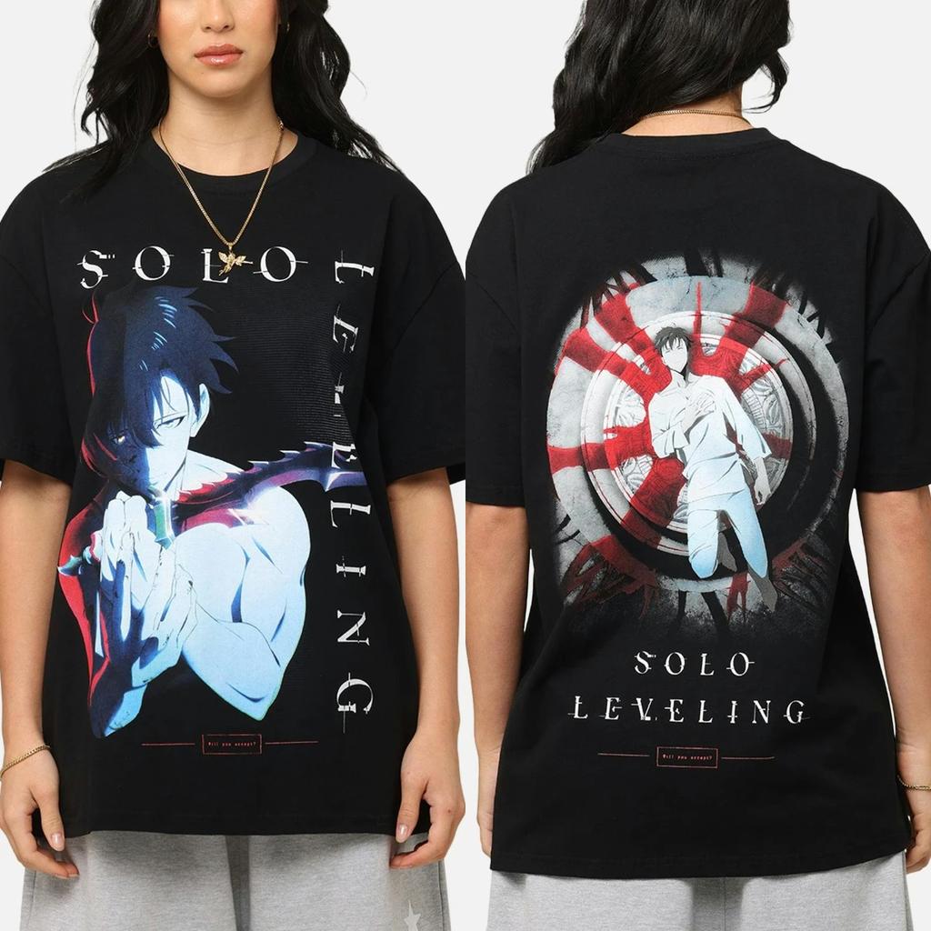 Hot Amine Solo Leveling Heavy Cotton T-Shirt Black White Tee Men's Women's Oversized Y2k Short Sleeves Hip Hop Streetwear Tops