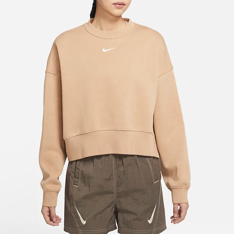Nike Embroidered Logo Crew Neck Sweatshirt Women Tops Mustard DJ7666-200
