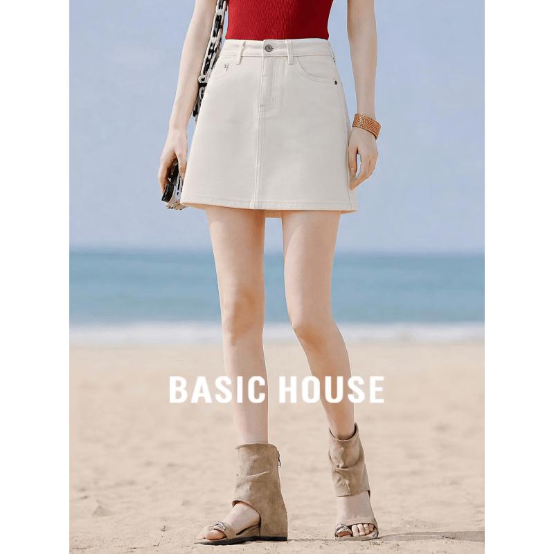Basic House Women s High-Waist A-Line Denim Mini Skirt L