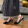 8New Pointed Rear Empty Highheeled Single Shoes, Thinheeled Rhinestone Bag Head Sandals, Fattened and Widened Largesize Women's Shoes