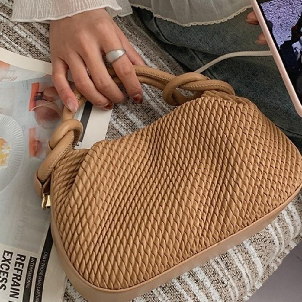 PU Leather Solid-color Woven Shoulder Bag Moderate Capacity Crossbody Bag Vacations