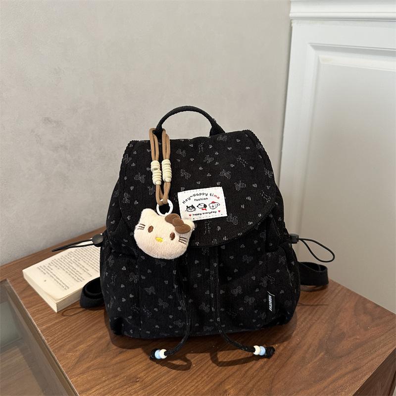 Corduroy Backpacks for Women Cute Student Bag Lightweight Drawstring Korean Style Simple Bookbag Casual Stylish Commuting Bag