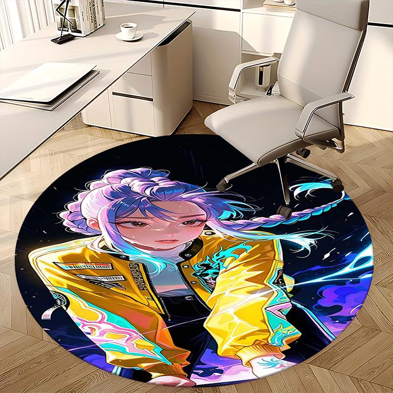 1pc Anime Design Round Carpet for Office Chair Mat, Non-Slip Rug Suitable for Home Decor, Living Room, Bedroom