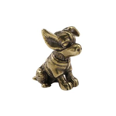 Intricately Carving Brass Dog Figure Solid Copper Puppy Sculpture Ornament for Art Enthusiasts and Desk Decoration