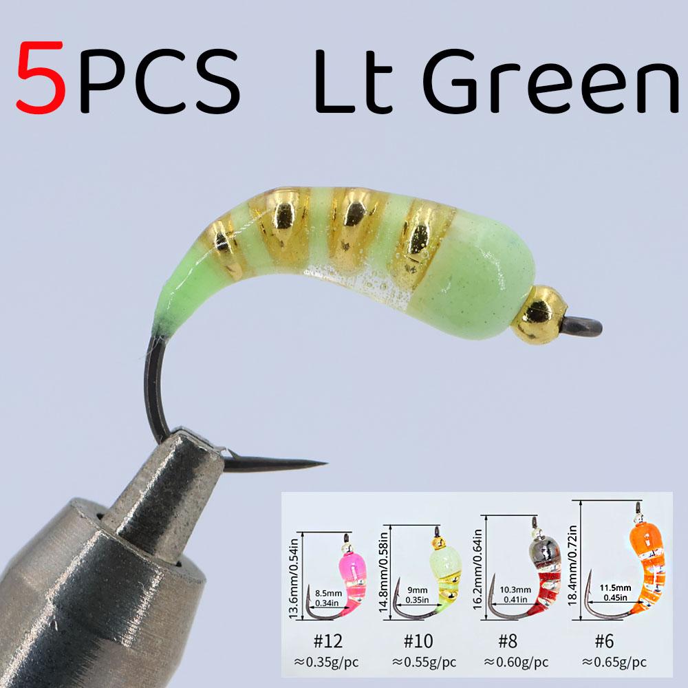 5 Stück #6 #8 #10 #12 Eisangeln Epoxidnymphe Messingperlenkopf Schnell sinkend Scud Bug Wurm Fliege für Forellen Panfish Angelköder