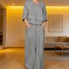 Women Summer Loose 2 Piece Outfits Casual 3/4 Sleeve V Neck Top And Wide Leg Pants Lounge Sets with Pockets