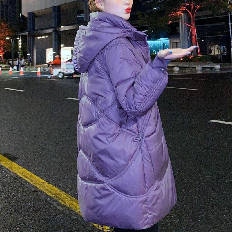 

Женская зимняя хлопковая куртка 2025 года, новое женское теплое утолщенное хлопковое пальто, корейская свободная одежда, зимняя длинная парка с капюшоном, верхняя одежда XXXL фиолетовый