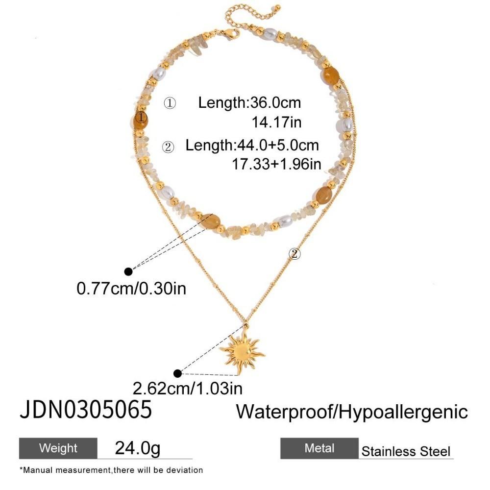 Bohemian 18K Gold Plated Necklace Stainless Steel Double Stacked Neck Chain Sun Pendant  Beach