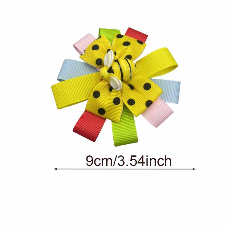 Polka Dot Ribbed Bow Hair Clip for Girls - Bee Design
