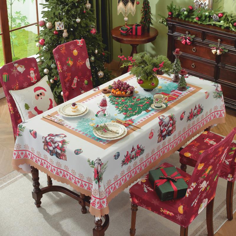 Weihnachtstischdecke Digitaldruck Wasserdicht Feiertags-Esstischdecke für Runde Schreibtischdeko