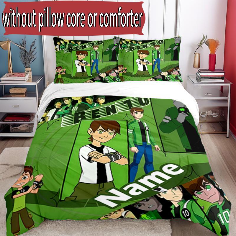 3pcs Duvet Cover Set (1*Duvet Cover + 2*Pillowcase, Without Core), Custom Name Ben 10 Cartoon Pattern Bedding Set, Home Bedroom Decor Gift