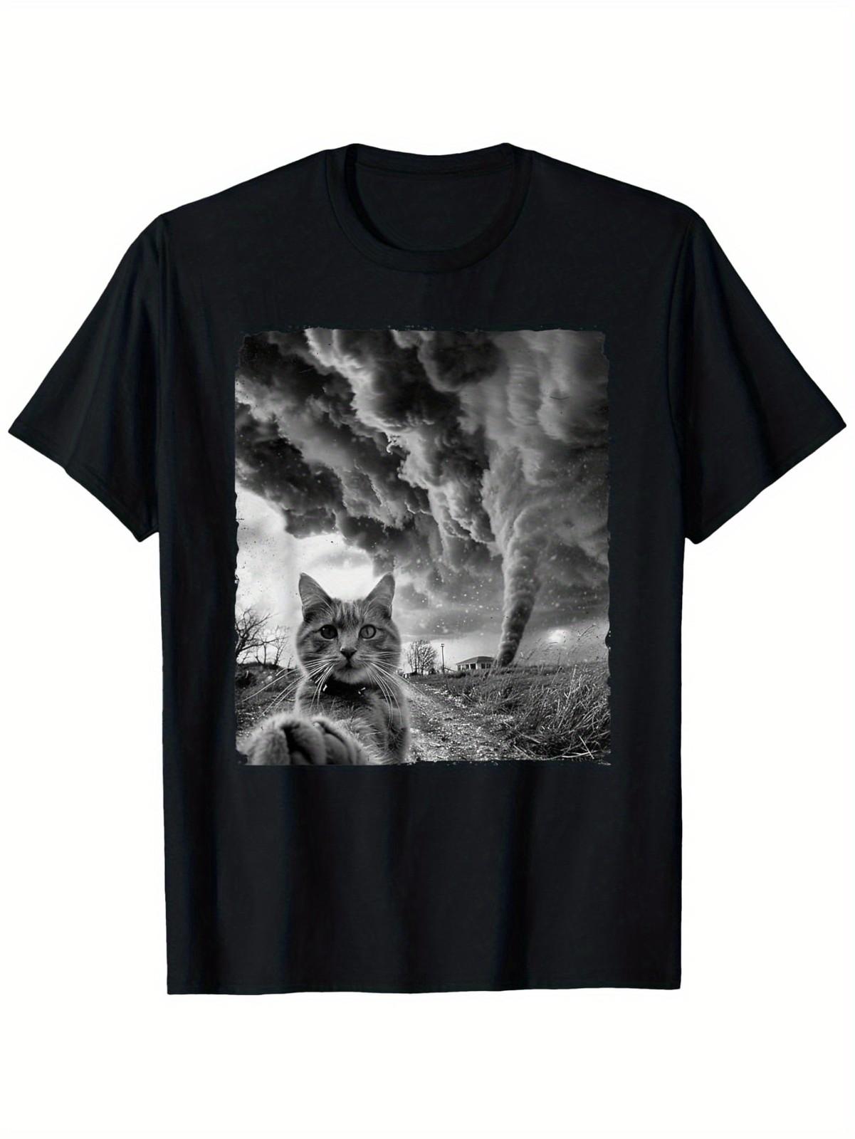 

Funny Cat Selfie Tornado Storm Graphic Tee - Black Unisex Short-Sleeve T-Sh 5XL різнокольоровий