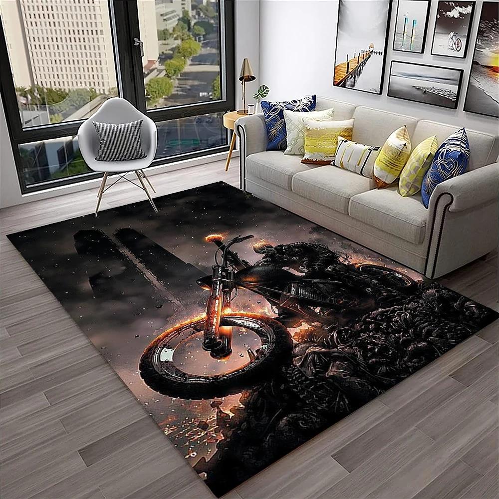 3D Retro Motorcycle Vintage Carpet Rug for Home Living Room Bedroom Playroom Sofa Doormat Decor,Kid Area Rug Non-slip Floor Mat