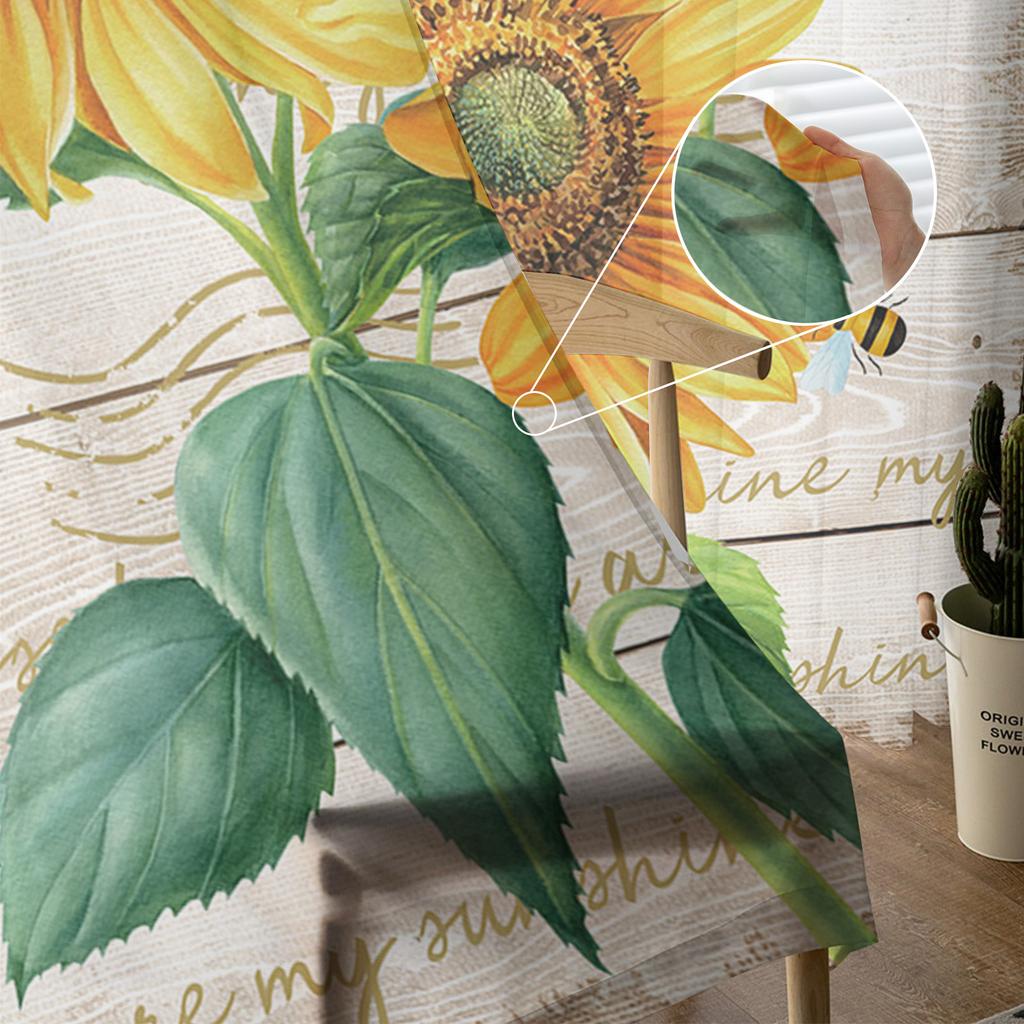 Farm Flower Sunflower Bee Curtain For Living Room Transparent Tulle Curtains Window Sheer For The Bedroom Accessories Decor