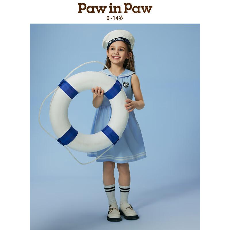 PawinPaw Girls  Navy Collar Sleeveless Pleated Dress 120