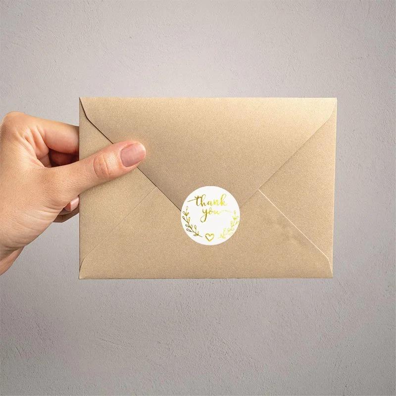 500 Aufkleber/Rolle Goldfolie Dankeschön-Aufkleber Geschenkkartenboxen Partyverpackungsdekoration Backwarenverpackung