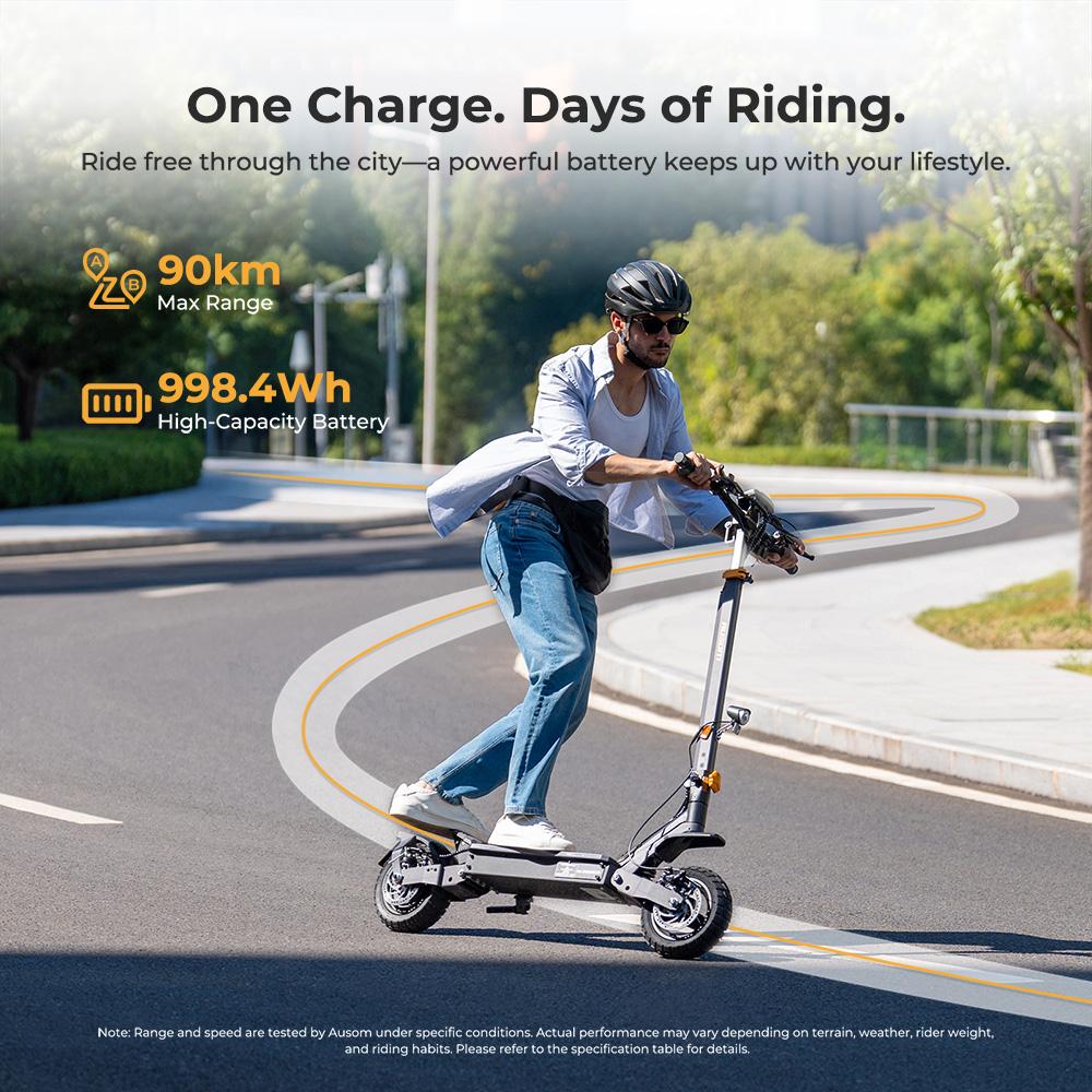 Ausom L1 ABE 20.8Ah Electric Scooter, 930W Peak Motor, 90KM Max Range, Foldable Commuter E-Scooter with NFC Keyless Start & ABE Certification