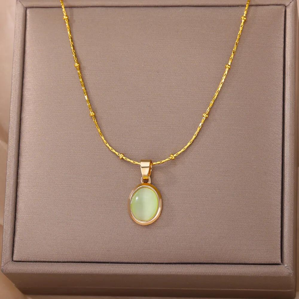 Dainty Gold Chain Oval Pendant Necklace For Women Elegant Minimalism For Office Necklace