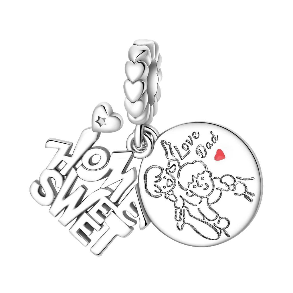 S925 Silver DIY Charm Bead Pendant For Handmade Bracelet Necklace Jewelry Making Family Valentine's Day Gift Accessories