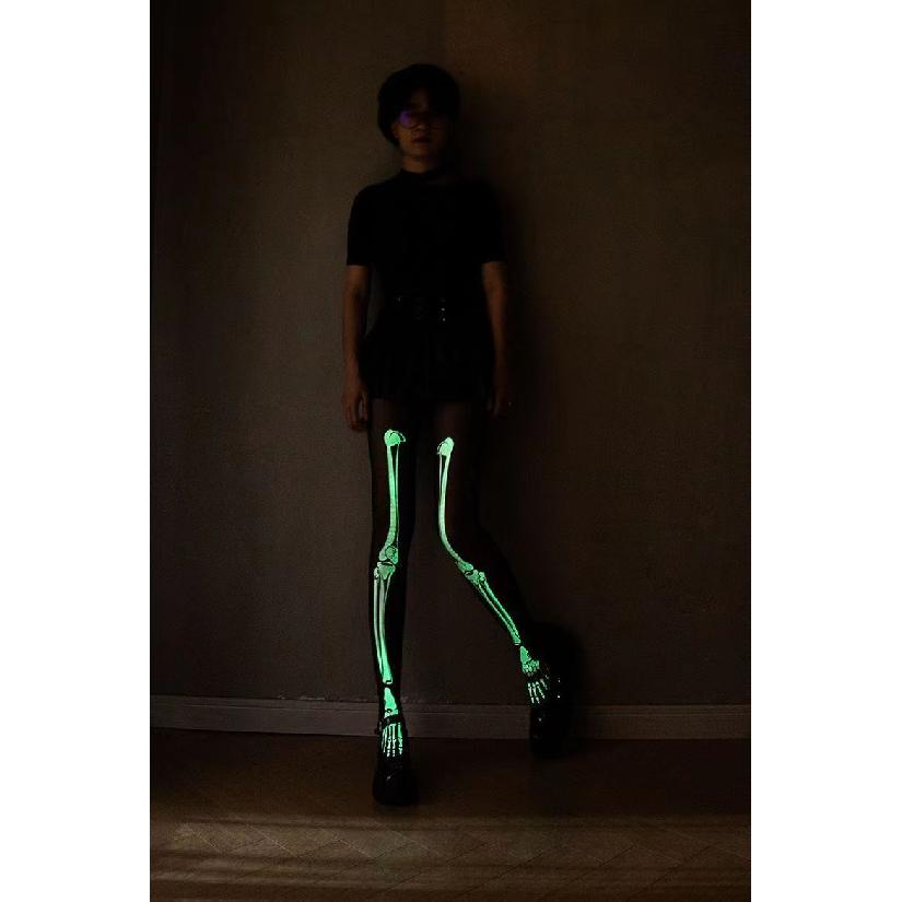 Glow-in-the-dark white bones for disco dancing JK Pantyhose Halloween Hot-Selling Props: Black Glowing Pantyhose