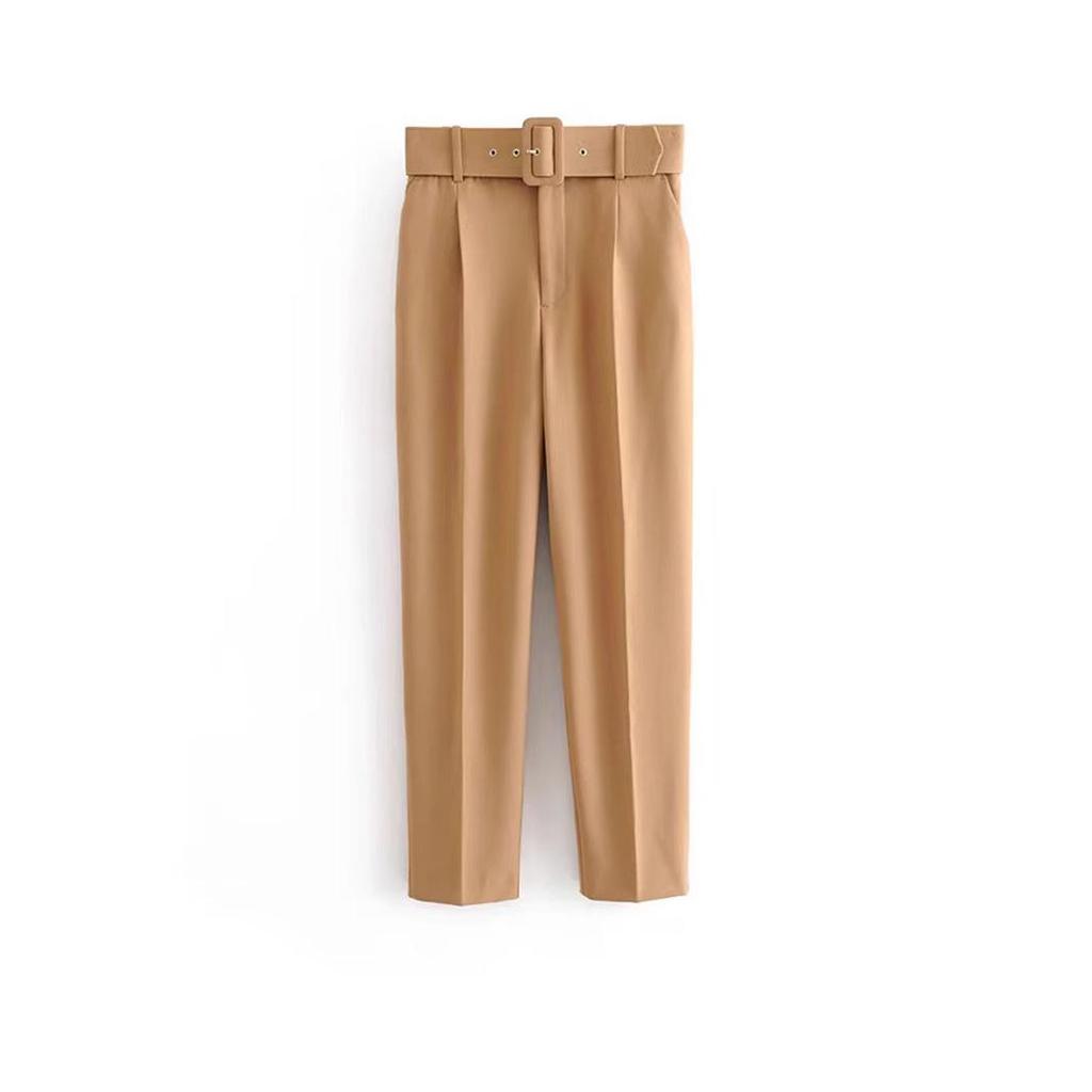 European & American Slim-Fit Straight-Leg Nine-Point Pants with Elastic Waistband
