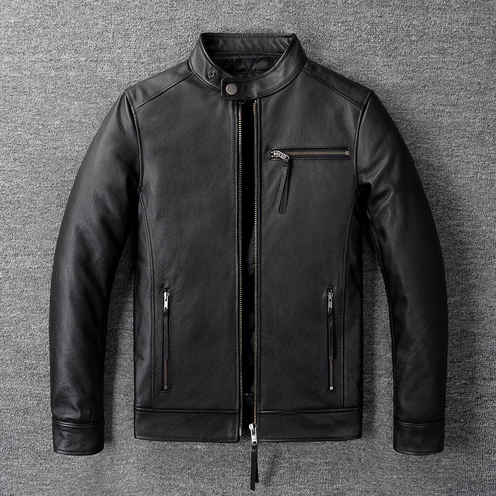 Vintage Red Brown Genuine Cow Men's Leather Jacket Slim Short Cowhide Coat Man Skin Clothes Spring Autumn